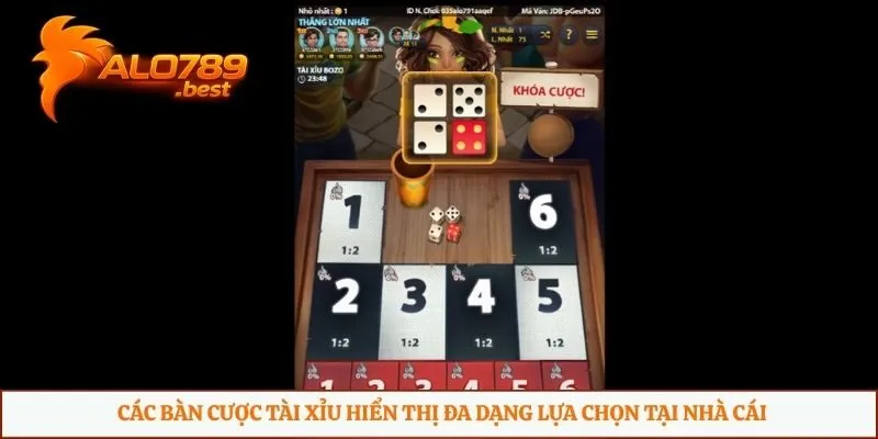 Các bàn cược tài xỉu hiển thị đa dạng lựa chọn tại nhà cái