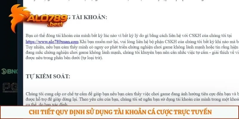 Chi tiết quy định sử dụng tài khoản cá cược trực tuyến